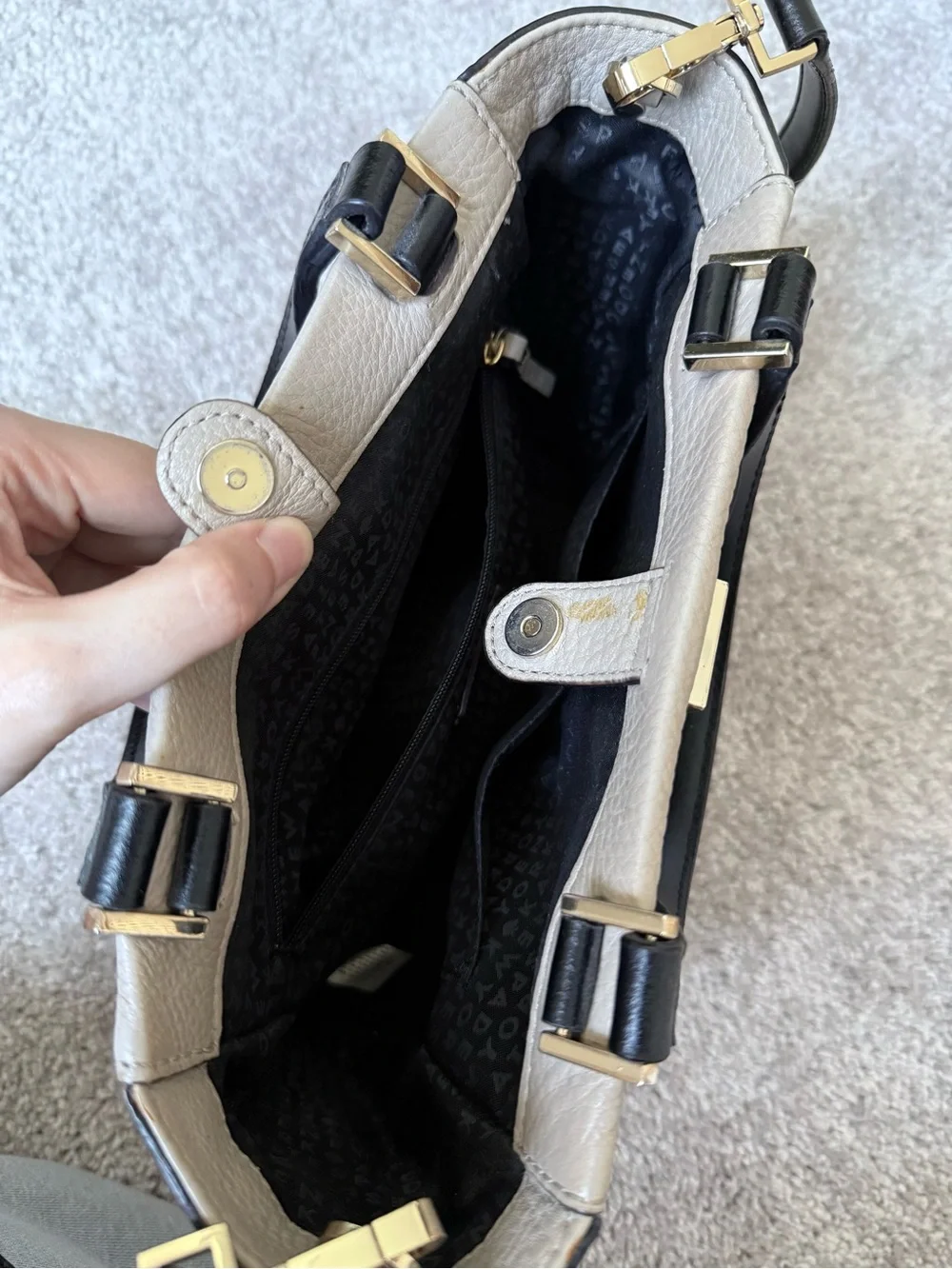 Kate Spade Houston Street Grey Taupe White Two Tone Satchel Handbag